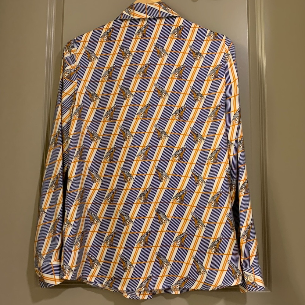 Gucci Silk Heritage Giraffe Twill Long Sleeve Button Up Blouse Italy Size 40 - Picture 10 of 16